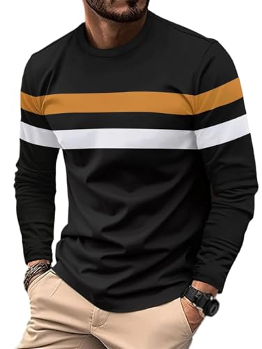 Men's Crew Neck Long Sleeve Splicing Knit Top Business Casual Anti Wrinkle Streetwear Comfortable for Spring