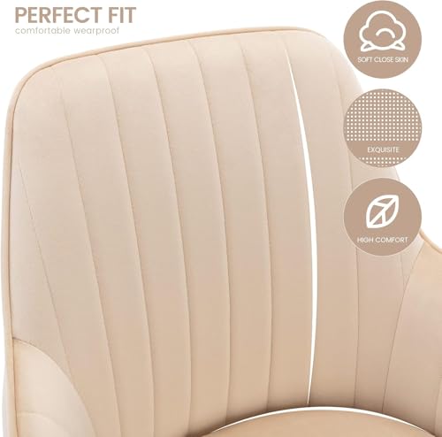 Image of Velvet Dining Chair Set of 2 - Modern Mid-Back Accent Chair with Gold Plating Legs - Upholstered Living Room Chair (Velvet Beige, Set of 2)