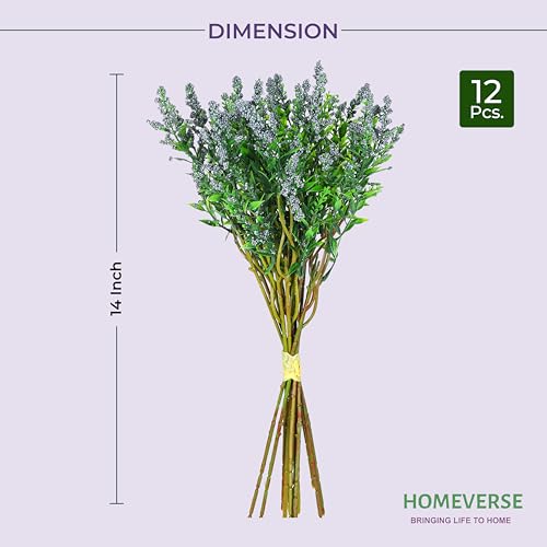 Image of HOMEVERSE Fresh Lavender 12Pcs Lavender Fake Plant 14Inch Height Bouquet, Green Stems Bundled for Decorative Items for Diwali, Home, Room, Office, Bedroom, Anniversary, Deepawali (Blue)