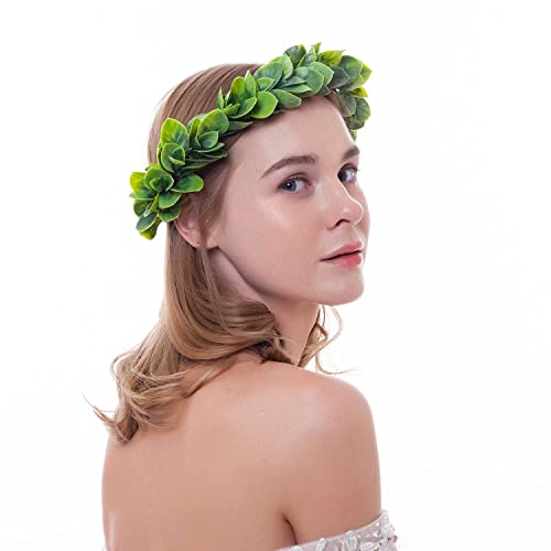 Breath Flower Crown Bohemian Bridal Grass Headband Succulent Eucalyptus Halo (A-Green) #TOP1