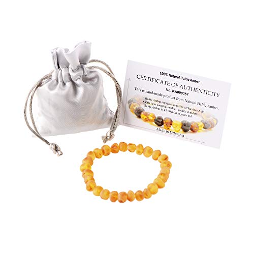 Raw Amber Bracelet for Adults Made on Elastic Band - 7 Inches - Baltic Amber Land - Hand-made From Unpolished / Certified Baltic Amber Beads (Honey)2