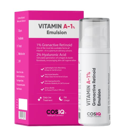 Image of Cos-IQ 1% Vitamin A Granactive Retinoid Emulsion Face Serum | Vit-A Anti Ageing Night Cream Serum for Wrinkles, Fine Lines & Acne | For Women & Men | 30ml