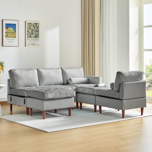 Orrd U-Shape Convertible Sectional Sofa, Modular Sleeper Couch Chaise Modern 6 Seater Velvet Sofa For Living Room, Bedroom, Apartment #TOP6