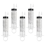 100ml Large Syringe, Plastic Syringes for Liquid with Tip Adapter, Epoxy Syringe for Scientific Labs, Oil Transfer, Plant Watering & Refilling, Individual Sealed, 5 Pack