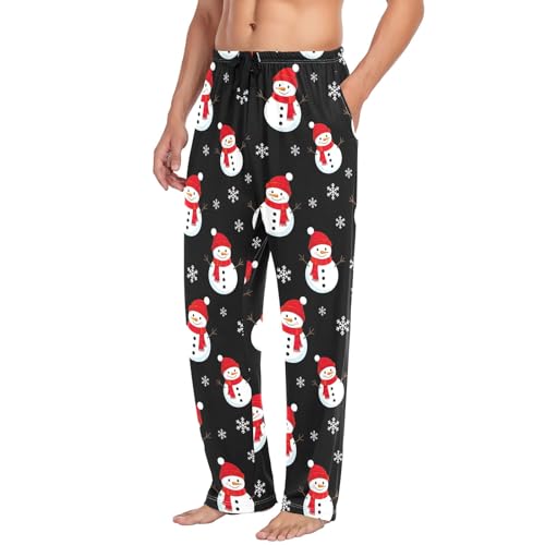 CHIFIGNO Men Pajama Bottoms Cotton Pajama Pants Lightweight Pj Pants with Pockets, Cute Snowmen Black4