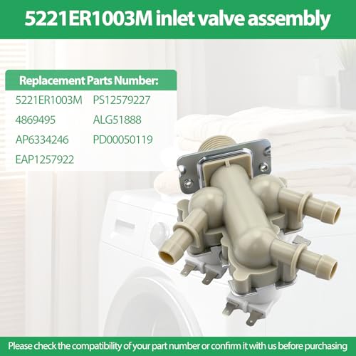 Image of 5221ER1003M Water Inlet Valve Assembly compatible with kenmore washer WM3700HWA, WM3700HVA,79641782710, 79641782810 etc. Replace 4869495, AP6334246, EAP12579227, PS12579227, ALG51888, PD00050119