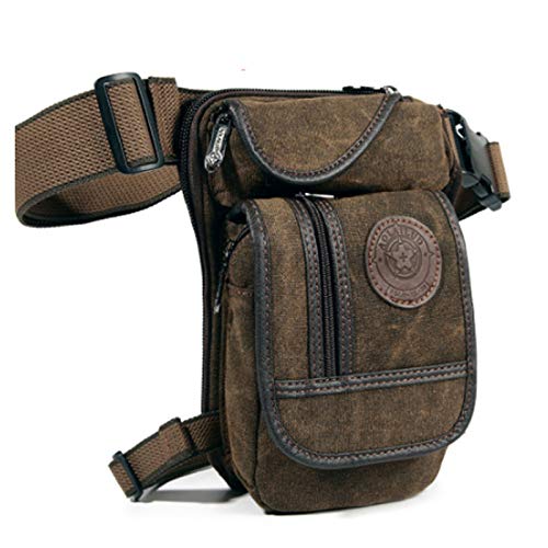 Pernera Moto,Bolsa Pierna Moto Bolso Mensajero de Lona/Nylon for Hombre con Brazo caído, cinturón for Cintura, Muslo, Cadera, Motocicleta(Coffee)