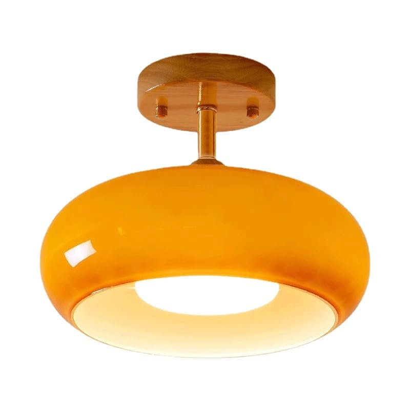 Plafonnier en bois et verre rétro Kaki E27 style japonais pour chambre et balcon