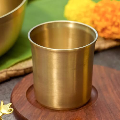 Image of Ambi Home Pure Kansa (Bronze) Water Glass - 275 ML - Curved Rim | Kansa Glass Drinkware, Serveware for Lassi, Milk, and Water | Set of 1