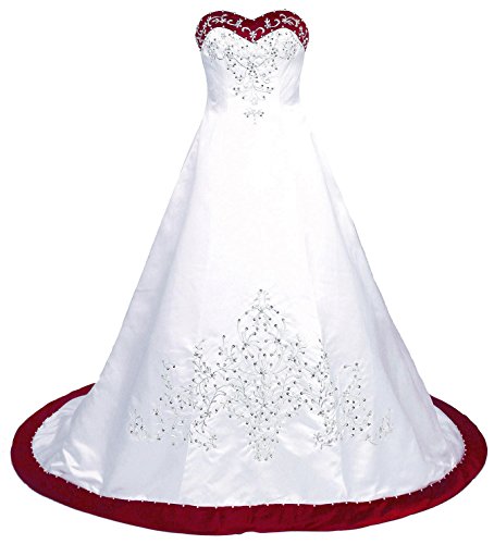FairOnly D222 Women's Wedding Dress Bridal Gown (Medium, White Red) - Thumbnail 4