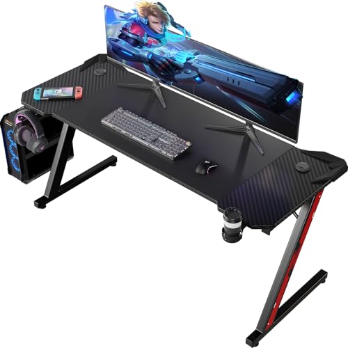 Homall Gaming Tisch 160 x 70 cm, Z-Frame Gaming Schreibtisch mit Getränkehalter, Kopfhörer Haken, Computertisch PC Tisch Ergonomischer Gamer Tisch