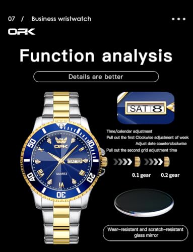 Image of OPK Watches for Men Diamond Roman Analog Mens Watches Waterproof Large Stainless Steel Men Wrist Watch Business Father Gift Watch Blue