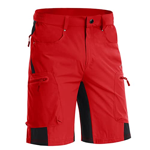 Magnivit Men's Baggy Shorts Elastic Waist Shorts Walking Cargo Shorts Tactical Shorts Loose-Fit Shorts Capri Long Shorts Tomato Red #TOP18