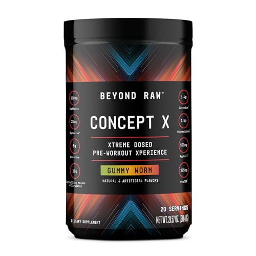 Image of BEYOND RAW Concept X, Clinically Dosed Pre-Workout Powder, Contains Caffeine, L-Citrulline, Creatine, and Beta-Alanine, Gummy Worm Flavor, 20 Servings | Clinically Dosed Formula with Caffeine, Creatine, L-Citrulline, and Beta Alanine to Support Energy, Strength, and Endurance