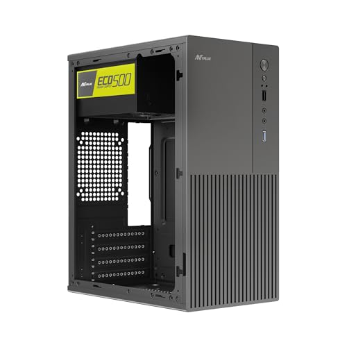 Image of Ant Value VM4P Mid-Tower Computer Case /Office Cabinet - Black | Support Micro ATX, ITX | Built-in 2X USB Ports and Pre-Installed Power Supply