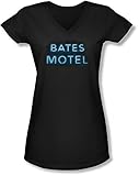 Mercancía licenciada oficial Bates Motel - De las mujeres jóvenes logotipo de la muestra V-Neck T-Shirt, Large, Black