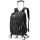 Homskiii Mochila con ruedas para laptop para hombre, mochila de equipaje con ruedas, ruedas extraíbles y carrito, mochilas negras con ruedas para viajes, aprobada por aerolíneas