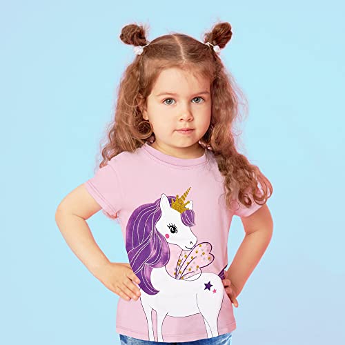 Toddler Girls Short Sleeve Shirts Unicorn Graphic Cotton Shirt Tee Summer T-Shirts for Girls 2-7 Years2