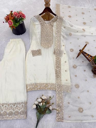 Image of JIYA'S Collection Women Eid Special Fendy Silk Embroidered Kurta Palazzo Set with Dupatta