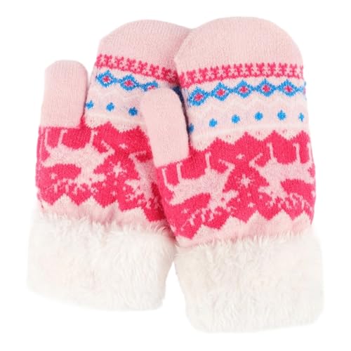 Image of Warm Fleece Lined Winter Mittens for Toddlers 3-7 Years, Boys Girls Soft Knit Snow Gloves