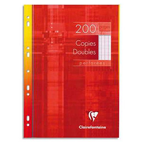 Lot de 5 Copies doubles perforées blanches, Format 21 x 29,7 cm, 200 pages, grands carreaux seyès, 90g - Sous étuis carton -