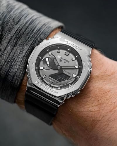 Image of Shock Protection Analog-Digital Watch, Silver Metal Case with Black Resin Strap, Water Resistant 20 Bar, Solar Powered with Bluetooth