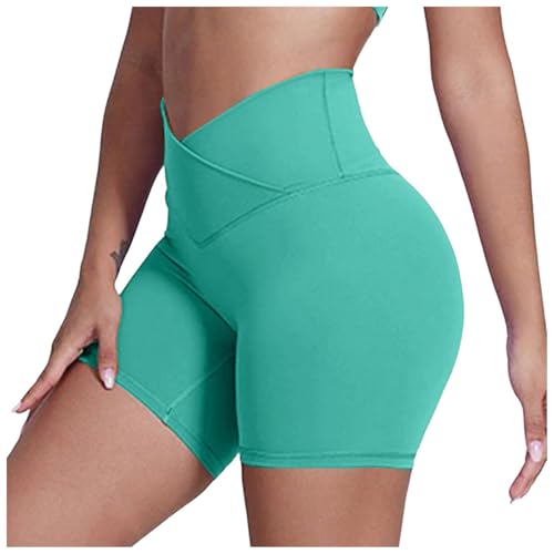 Pantalon Corto Deporte Mujer de Cintura Leggings elásticos y opacos con Control de Abdomen Verano Mallas Cortas de Yoga Gym Fitness Mallas Cortas Elásticas Leggins para Running Fitness Ciclista