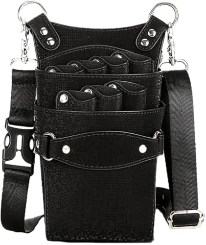 Wyazziv 美容師 シザーケース トリマー 大容量 7丁 コーム ハサミ収納 ポーチ 理容室 ウエスト ショルダーバッグ はさみ 櫛 収納 サロン 家庭用 2way トリマー ツールポーチ サロン レザー 挿し 美容師 理容師 トリマー ベルト付き (