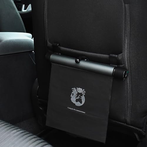 Image of JSCARLIFE Roller Car Trash Can with 2 Leakproof Bags - Headrest Hanging Garbage Bin for SUV /Sedan, Waterproof Aluminum Alloy Design, 360 Adjustable Holder (Gray)