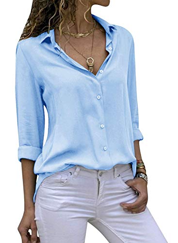 Cassiecy Damen Bluse Chiffon Elegant V-Ausschnitt Langarm Casual Oberteile...