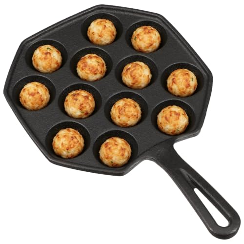 Cabilock Cast Iron Takoyaki Pan 12-Hole Aebleskiver Skillet for Stovetop