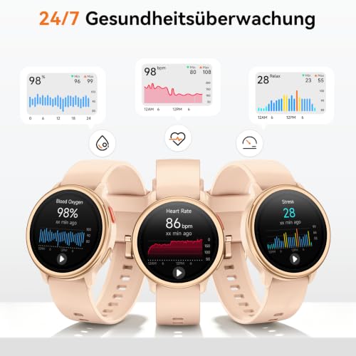 Smartwatch Damen Rund, 1.27" Smart Watch mit Telefonfunktion/Whatsapp,Uhren Damen mit Pulsuhr Schlafmonitor Schrittzähler Uhr… – Ansicht 2