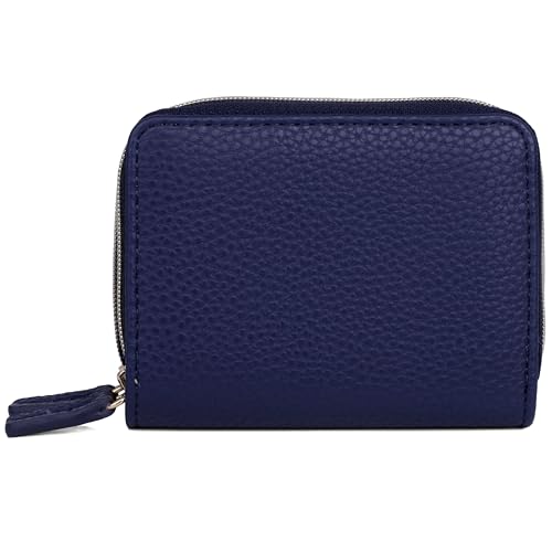Julia Buxton Solid Pebble Vegan Leather Wizard Wallet with RFID Blocking, Zip-around, Multiple Card Slot Storage, Small Wallet for Women, True Blue