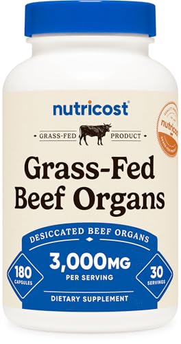 Nutricost Grass Fed Beef Organs Supplement 3 000mg 180 Capsules GMO-Free