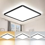 zemty 22CM Black LED Ceiling Lights, 3000K/4000K/6500K Waterproof Bathroom Light, 18W 1950LM Modern Square Flush Ceiling Lighting Fixture for Kitchen Hallway Bedroom Porch Toilet