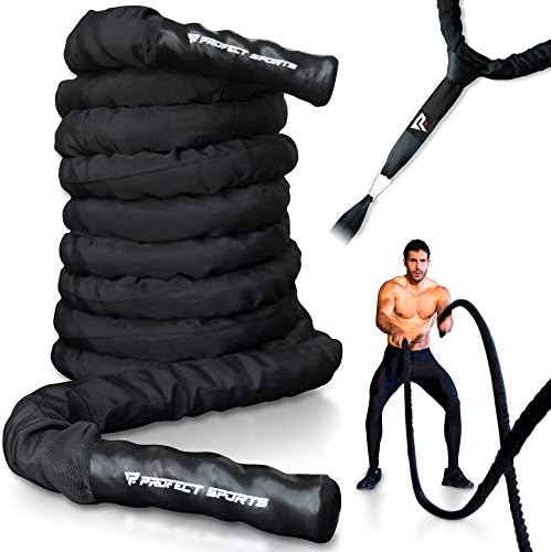 Battle Ropes 50 ft Heavy Duty Battle Rope with Protective Sleeve Black, Plastic, ABS Grip, Adult Strength Training, Cardio, CrossFit
