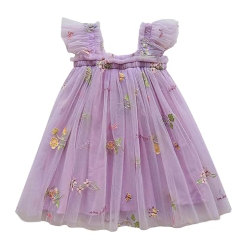 Vestido de princesa para niñas con volar, vestido de princesa, vestido de fiesta, vestidos florales, morado, 18-24 meses
