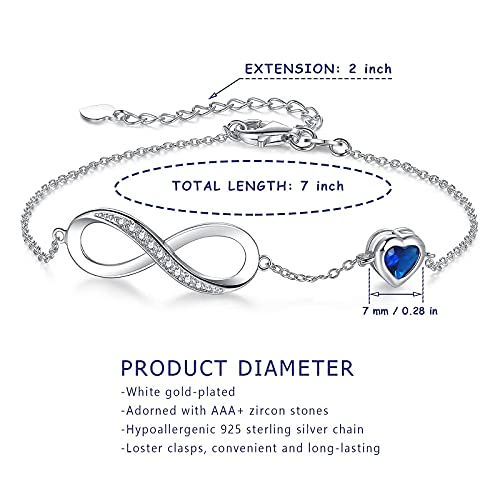 Birthstone Jewelry for Women, Silver Birth Stone Charm Bracelet Infinity with Cubic Zirconia, Adjustable Love Heart Chain Jewelry Gifts for Anniversary Christmas4