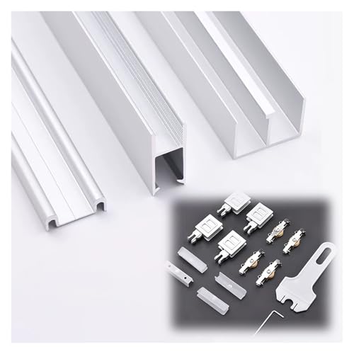 Juego de rieles deslizantes para puerta de cristal de 8 mm, kit de riel de aleación de aluminio para vitrina, armario, armario de vino, riel doble silencioso, se adapta a 2 paneles de vidrio