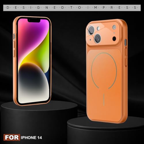 Image of SHINESTAR Premium Luxury Case Compatible with iPhone 14 | Protective Back Cover with Camera Lens Safety | Wireless Charging Support | Slim Fit Durable Design | Enhanced Grip Protection Orange