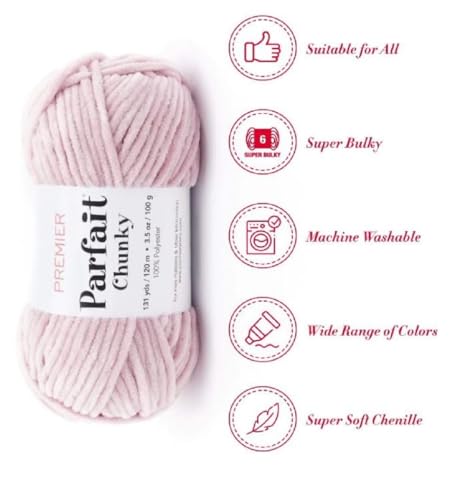 Image of Premier Yarns Parfait Chunky Chenille Yarn 3.5 Oz 6 Super Bulky Weight 3 Pack Bundle with Bella's Stitch Place Holders (Rose)