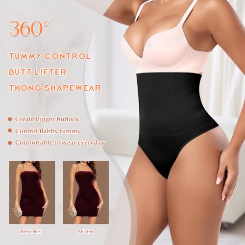 Image of Werena Tummy Control Thong Shapewear for Women High Waist Shaping Underwear Seamless Thongs Panties