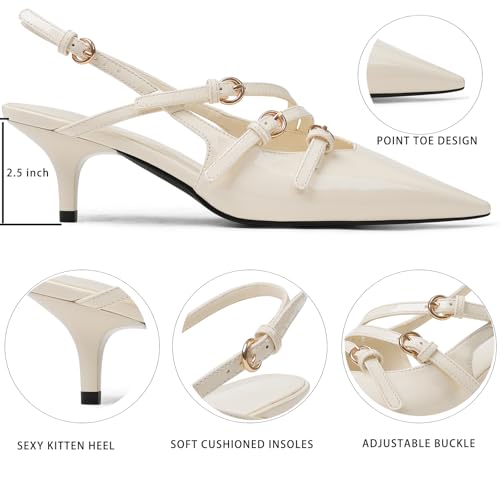 Slingback Kitten Heels for Women Pointed Toe Low Stiletto Heels with Buckled Straps Slip-On Pumps Party Dress Working2