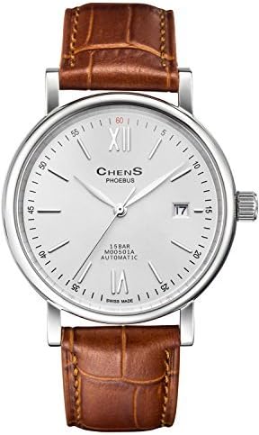 Chens Men's Automatic Watch Gentlemen Series with Brown Leather Strap Band