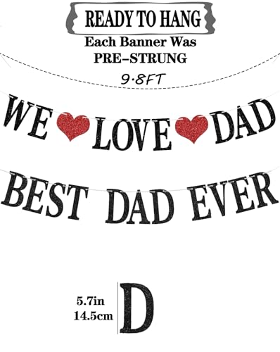 Image of Happy Fathers Day Banner Decorations,Pre-Strung We Love Dad, Best DadEver Banner for Step Dad Father Grandpa Papa Men Birthday Party Home Indoor Mantel Wall Room Photo Props Backdrop Hanging Decor