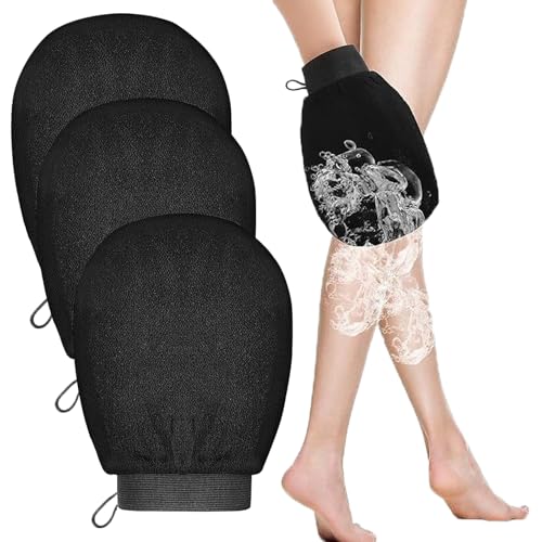 3 PCS Exfoliating Gloves for Body – Deep Exfoliation Mitt, Dead Skin Remover & Body Scrubber, Dual-Sided Shower Gloves for Women & Men, Korean & Moroccan Exfoliating Mitt