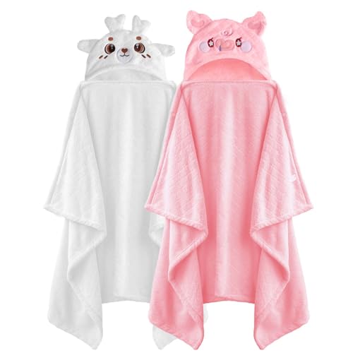 FUBANRAY Toddler Bath Towel Hooded Kids Bath Towels Baby Towels with Hood Toddler Towels for Boy Girl 0-5 Years, 2-Pack Absorbent Baby Bath Towels Hooded Kids Bath Large 50''x32''