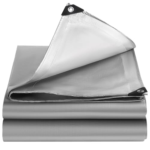 EEATUZTL Tarps Heavy Duty Waterproof, 12 Mil Silver Waterproof Tarps for Outdoors with Grommets Reinforced Edges, UV Resistant, Tear&Fade Resistant, Camping Cover Under Tent, 10 * 10 FT