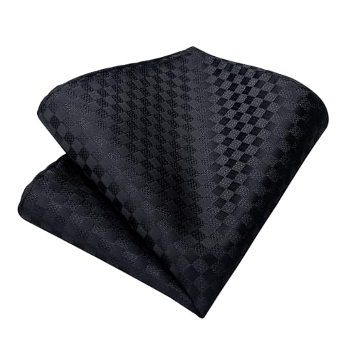 Image of DiBanGu Mens Silk Plaid Tie and Pocket Square Set | Elegant Silk Formal Tie Set, Woven Check Necktie and Cufflinks Tie Clip Set, Perfect for Wedding Party, Comes in Gift Box