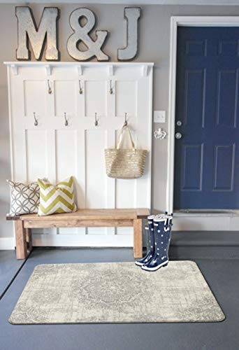 Lahome Vintage Medallion Area Rug - 2’ X 3’Non-Slip Distressed Area Rug Small Accent Throw Rugs Floor Carpet For Door Mat Entryway Bedrooms Laundry Room Decor (2’ X 3’, Gray) #TOP3